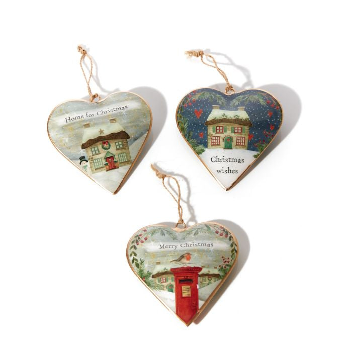 Home for Christmas heart shaped baubles (6 Styles)