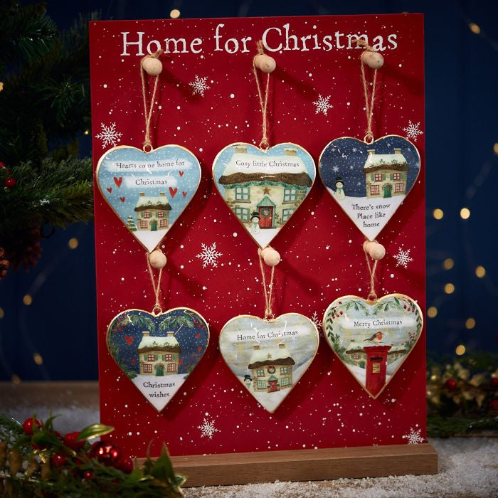 Home for Christmas heart shaped baubles (6 Styles)