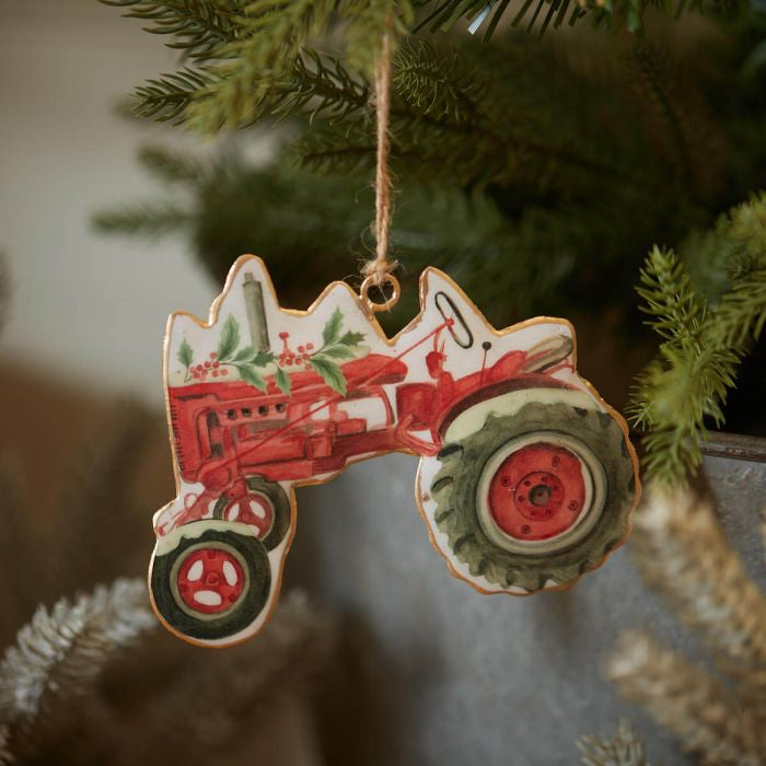 Christmas metal vintage tractor shaped bauble