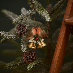 Festive double robin and bell hanging dec