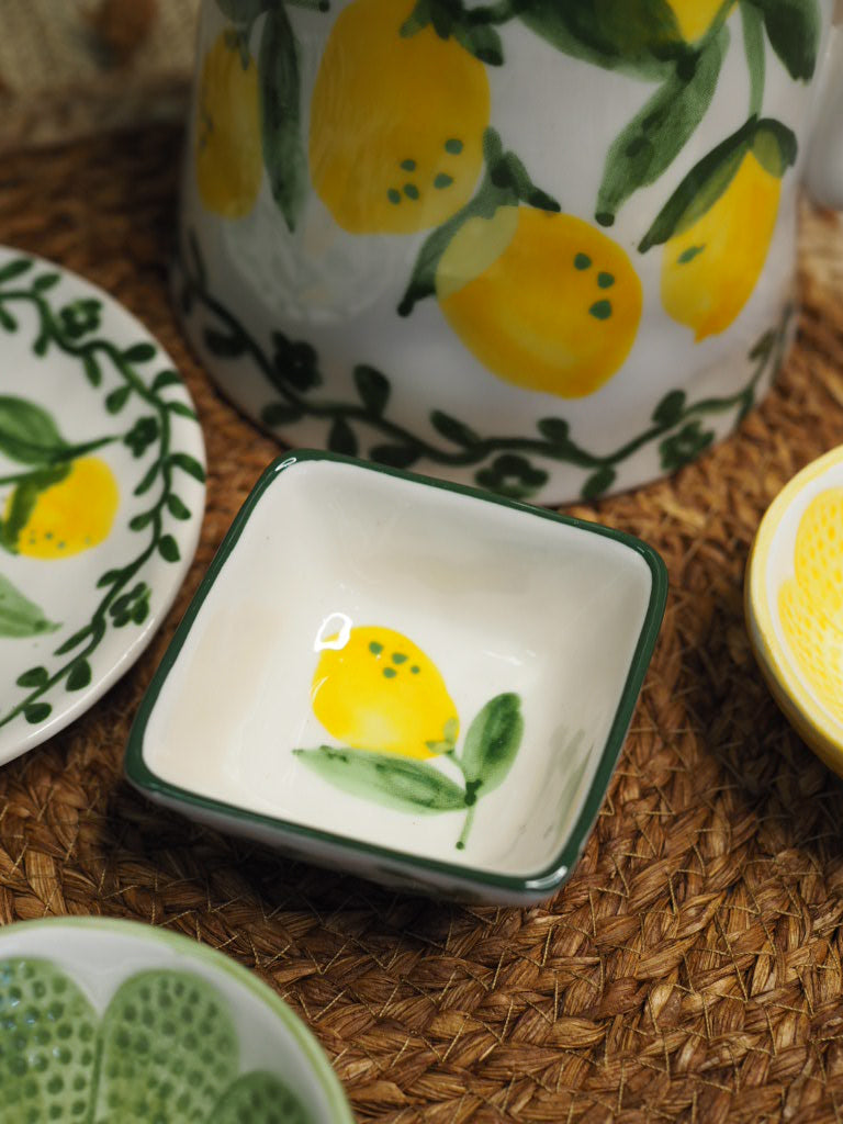 Artisan lemon stoneware mini square bowl