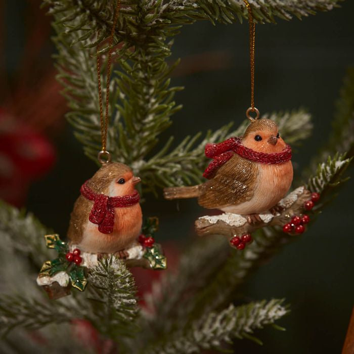 Robin perched on branch hanging decs (2 Styles)