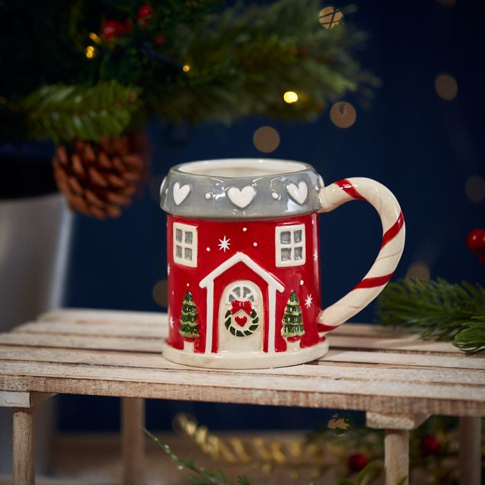 Red Christmas cottage cute mug