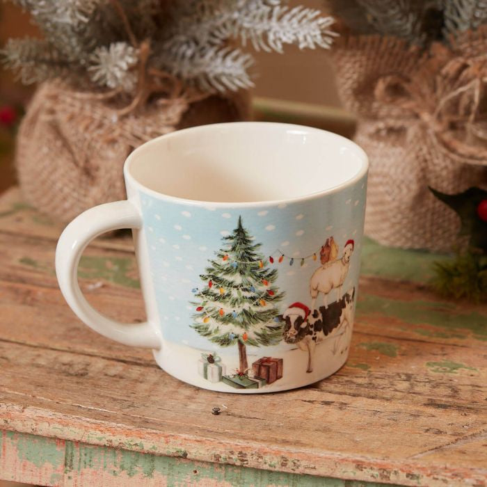 Christmas farm tractor animal stack mug