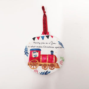 Christmas train son ceramic hanging decoration