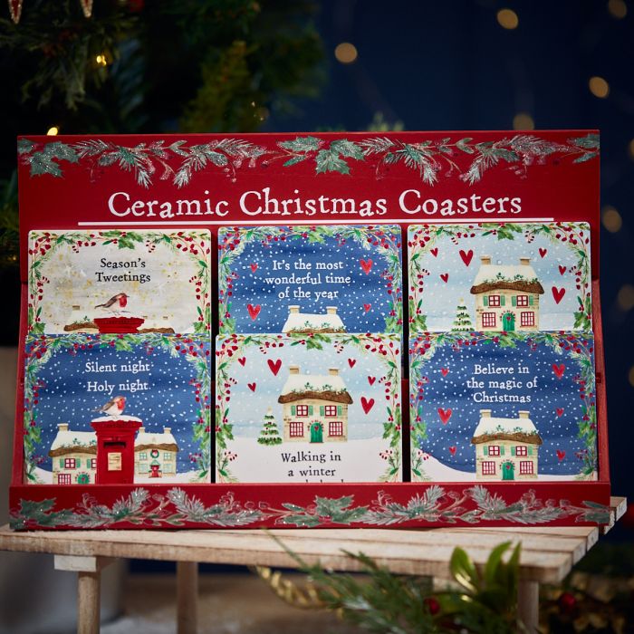 Christmas cottage scene coasters (6 styles)