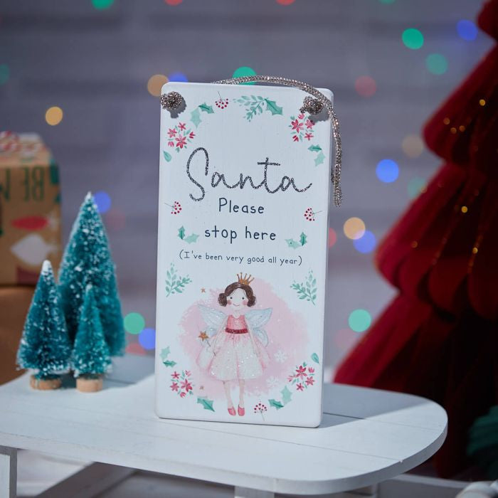 ‘Santa please stop here’ fairy door hanger