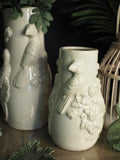 Cream porcelain parrot embossed vase (24.5cmH)
