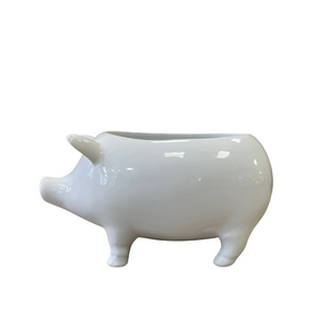 White Ceramic Pig Utensil/Plant Holder