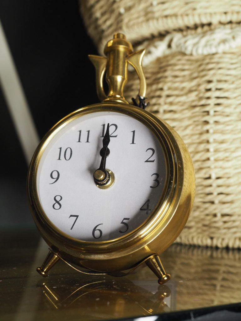 Stopwatch style brass table clock