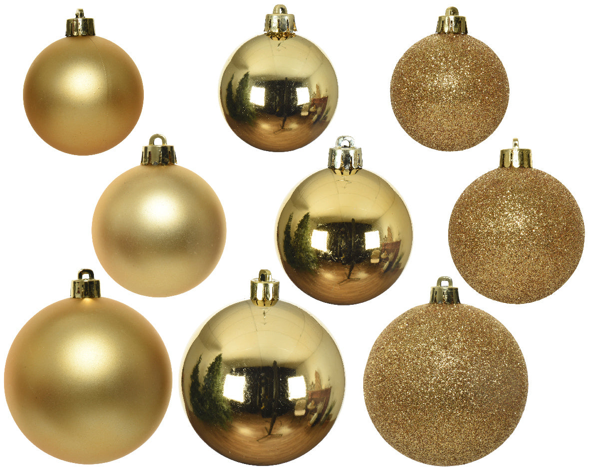 Box of 26 light gold shatterproof baubles