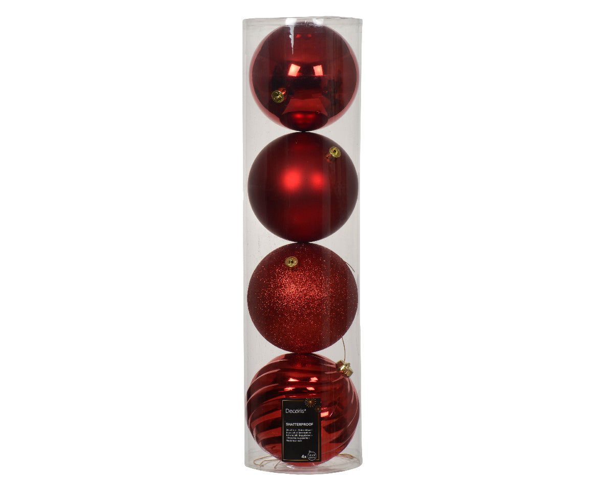 14CM shatterproof Christmas red bauble pack of 4