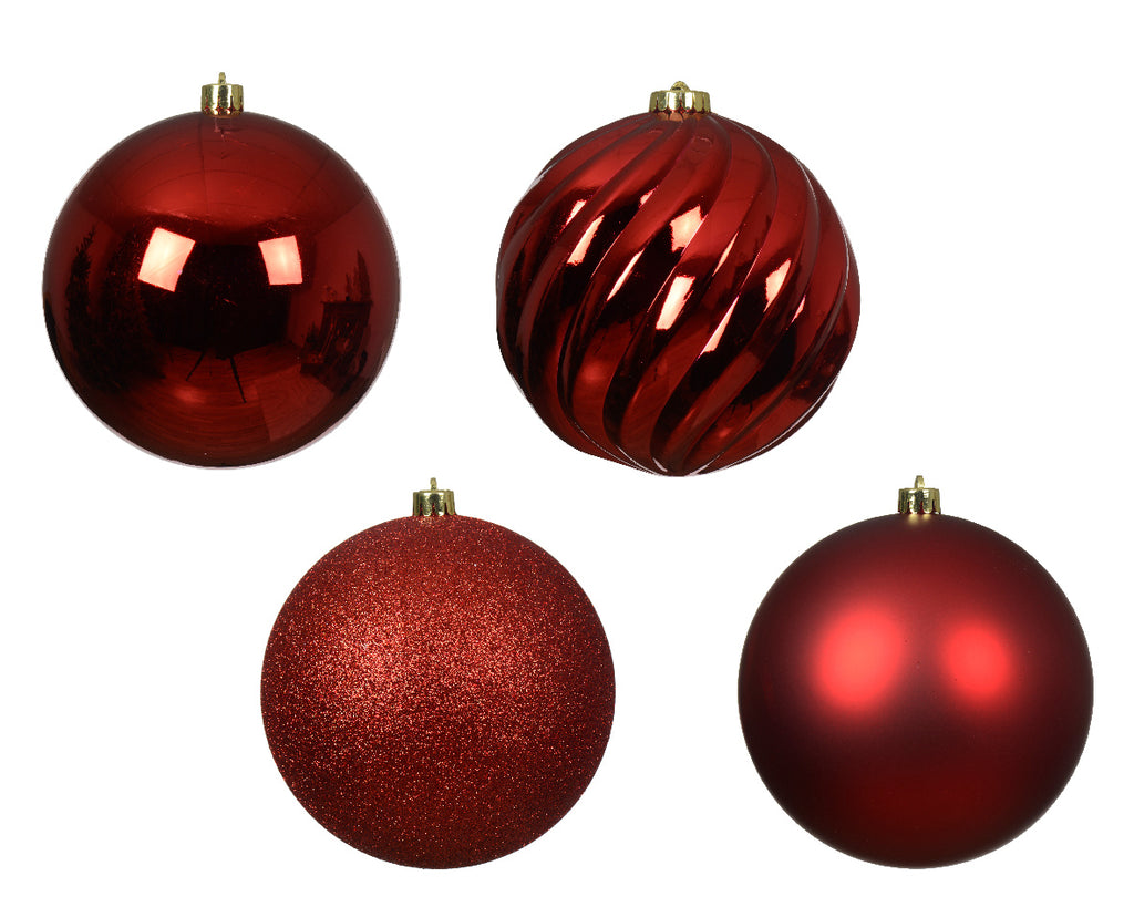 14CM shatterproof Christmas red bauble pack of 4