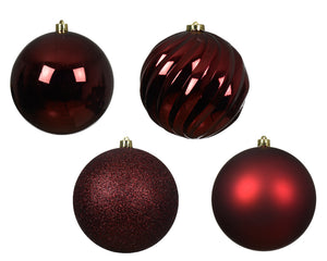 14CM shatterproof oxblood bauble pack of 4