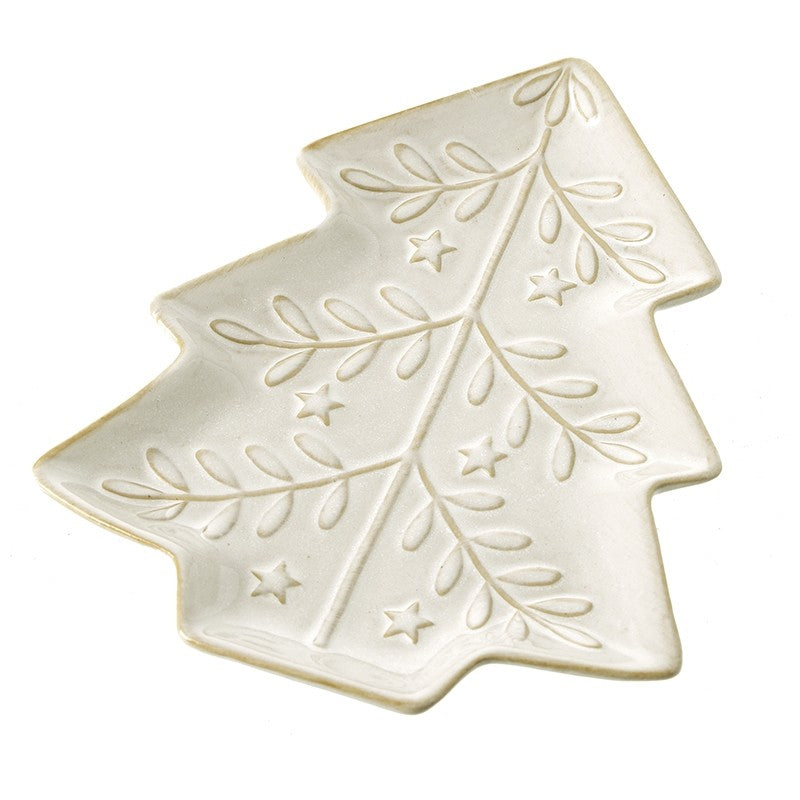 Ceramic white/gold Christmas tree plate (Large)