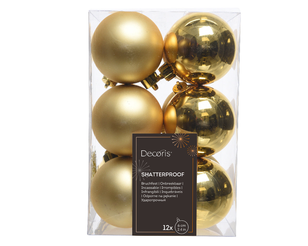 6cm shatterproof gold pack of 12 baubles