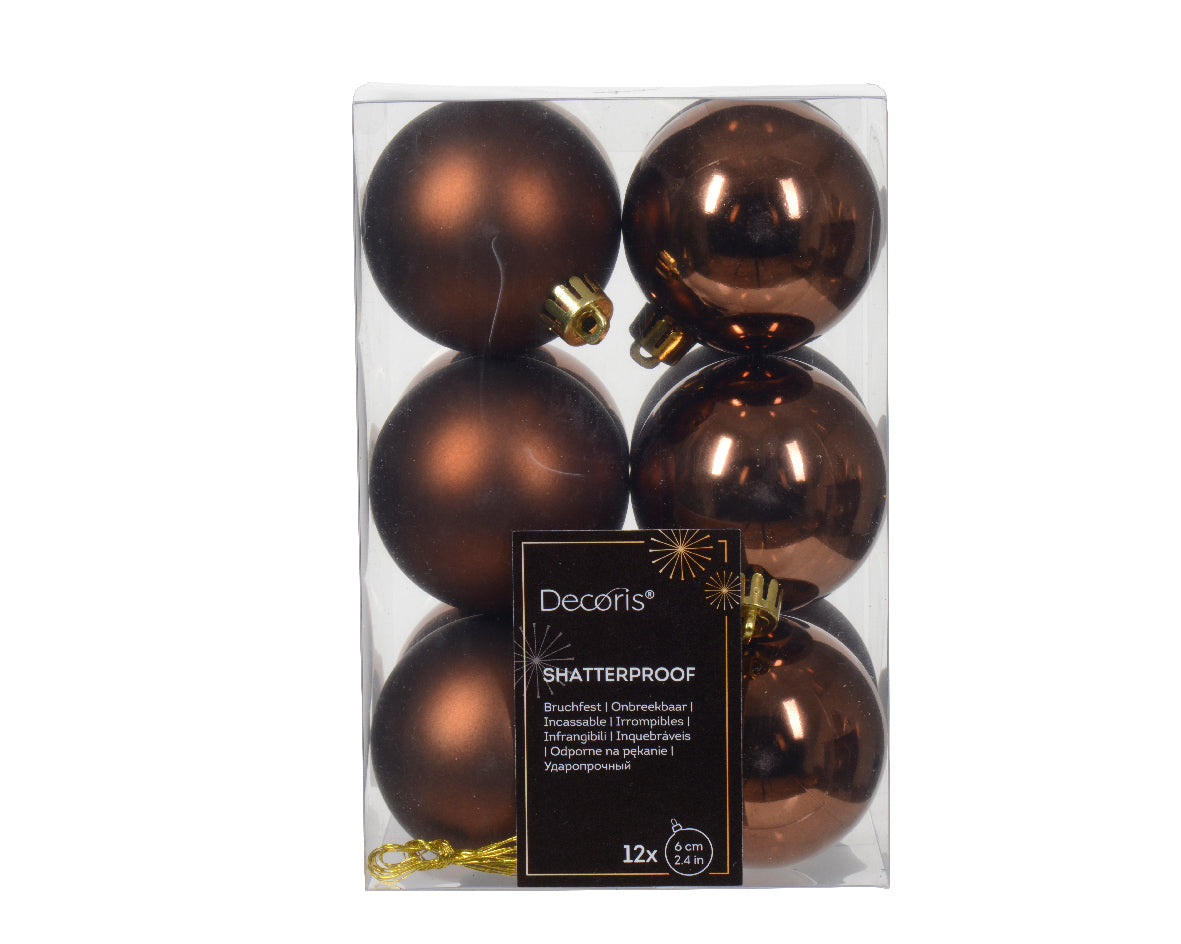 6cm shatterproof espresso pack of 12 baubles