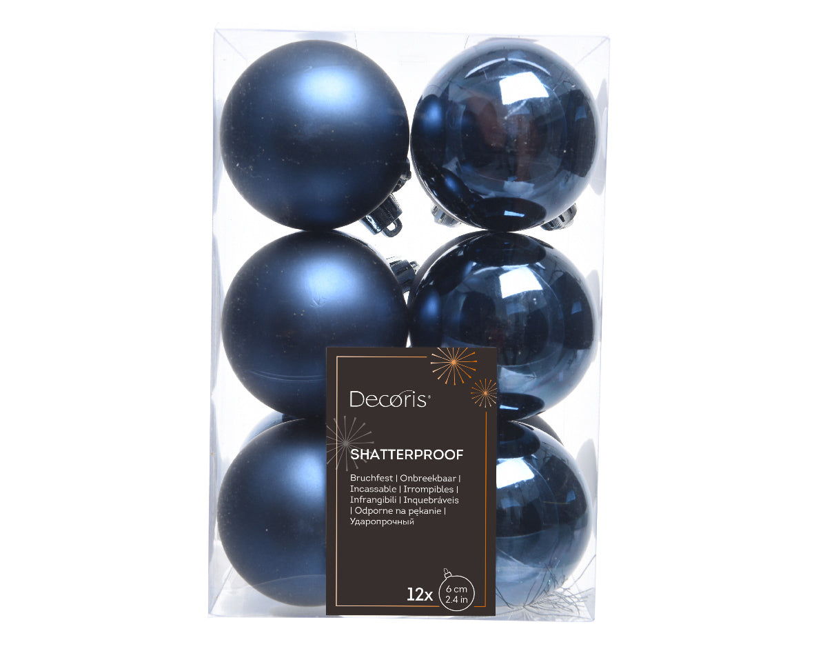 6cm shatterproof night blue pack of 12 baubles