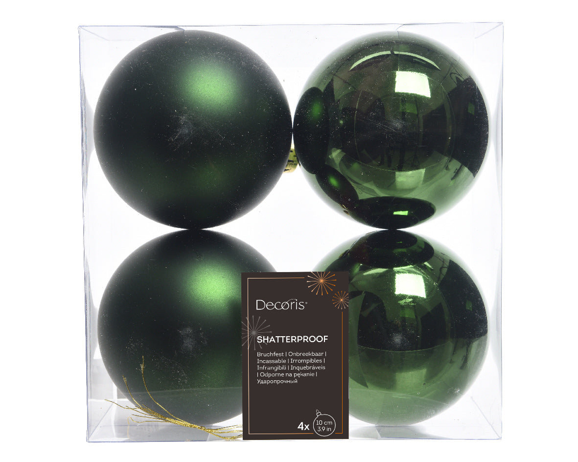 10cm shatterproof evergreen pack of 4 baubles