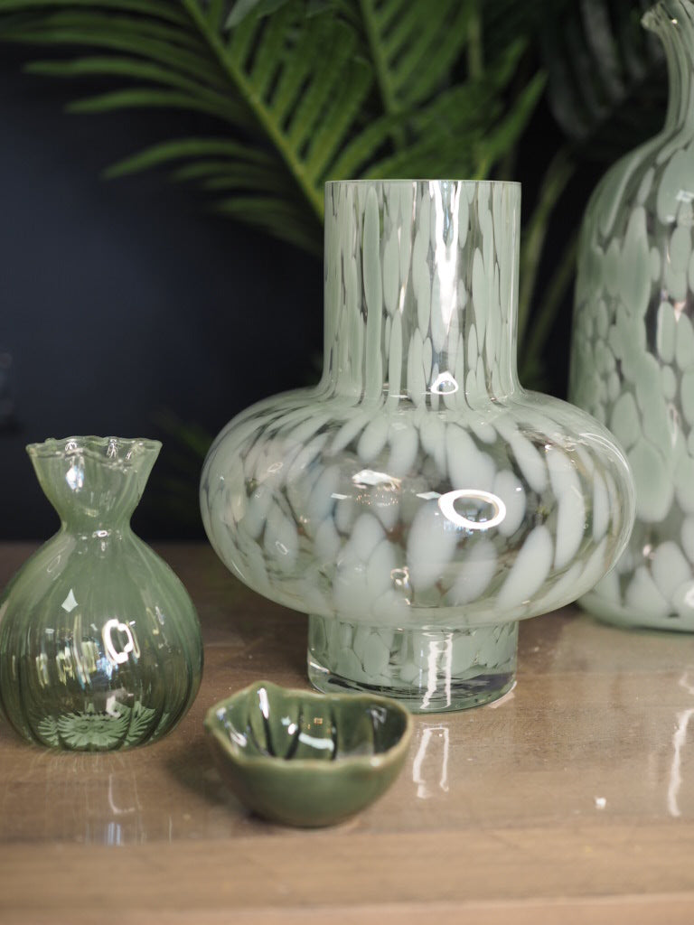 Sage green tortoiseshell glass funnel vase