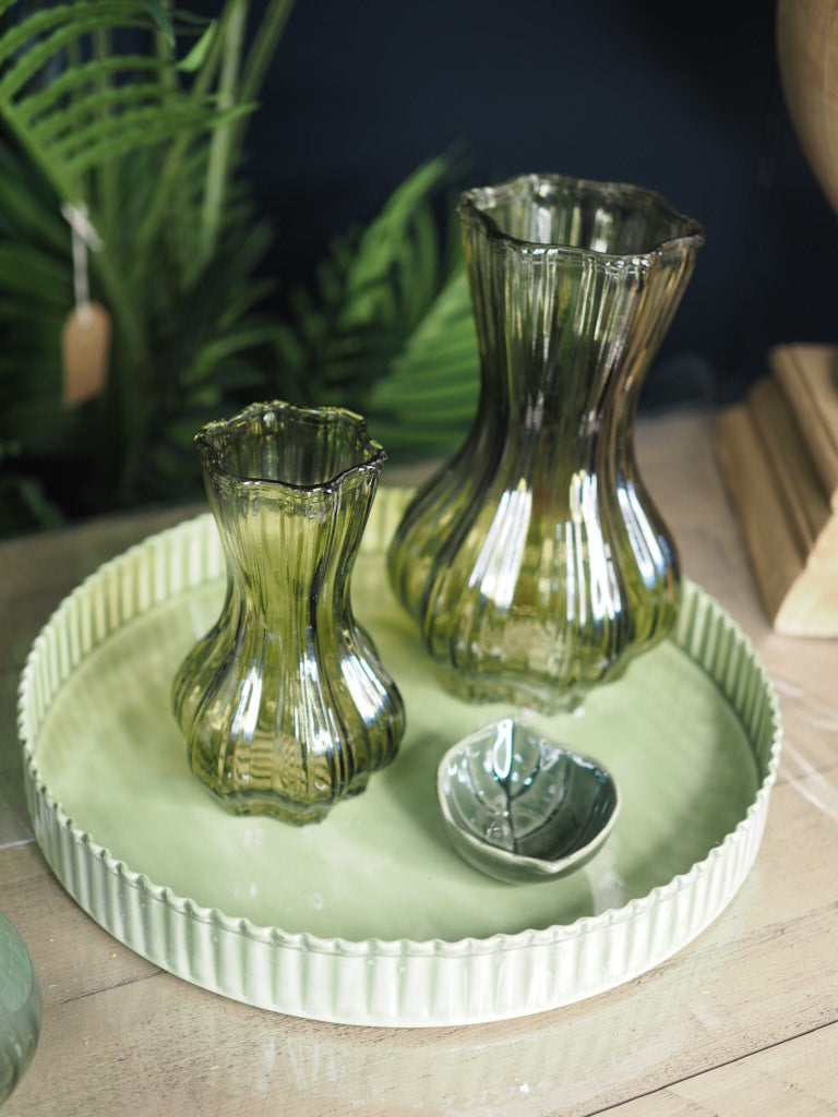 Green glass bulb bud vase (Large)