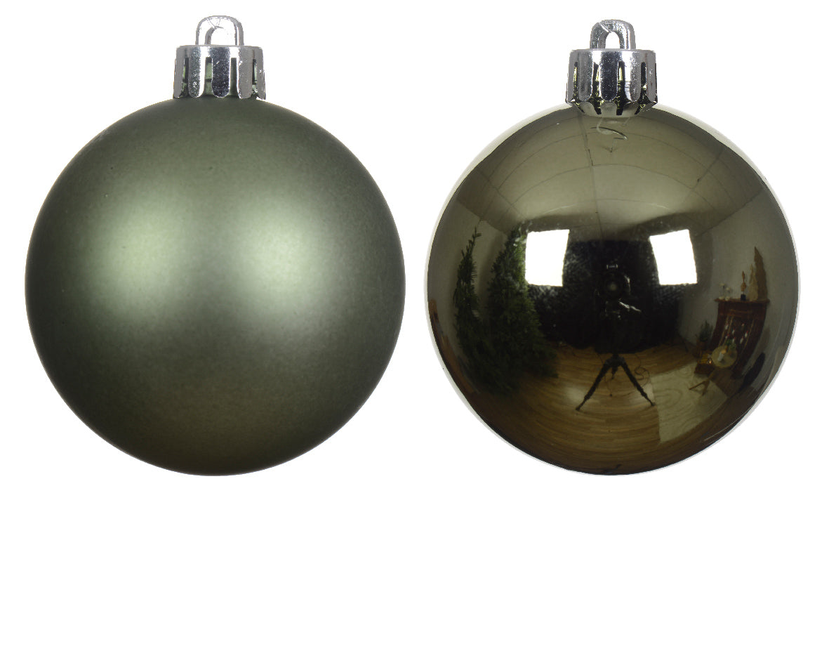 6cm shatterproof sage green pack of 12 baubles