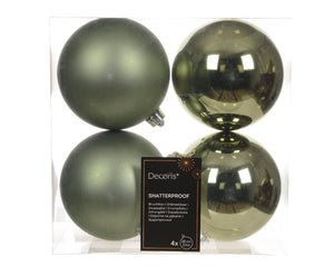 10cm shatterproof sage green pack of 4 baubles