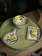 Green enamel ribbed edge tray (Large)
