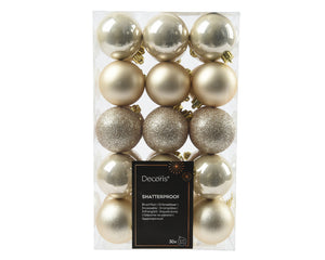 6cm shatterproof pearl pack of 30 baubles