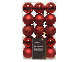 6cm shatterproof Christmas red pack of 30 baubles