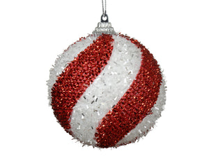 10cm Candy Cane tinsel shatterproof bauble