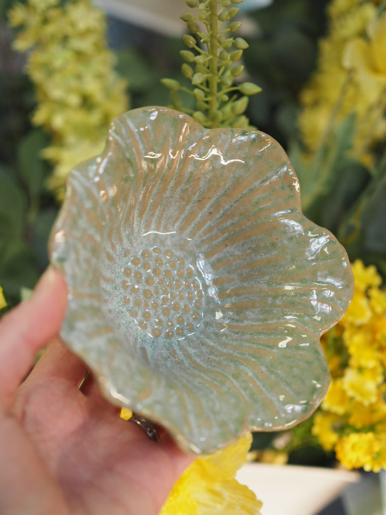 Green speckle flower bowl, Sml