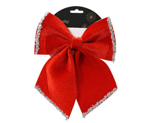 Christmas red bow with gold sequin embellishment