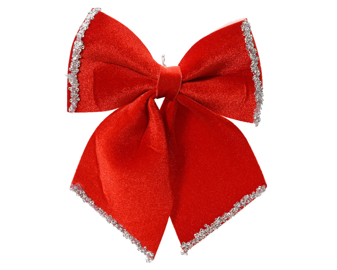 Christmas red bow with gold sequin embellishment