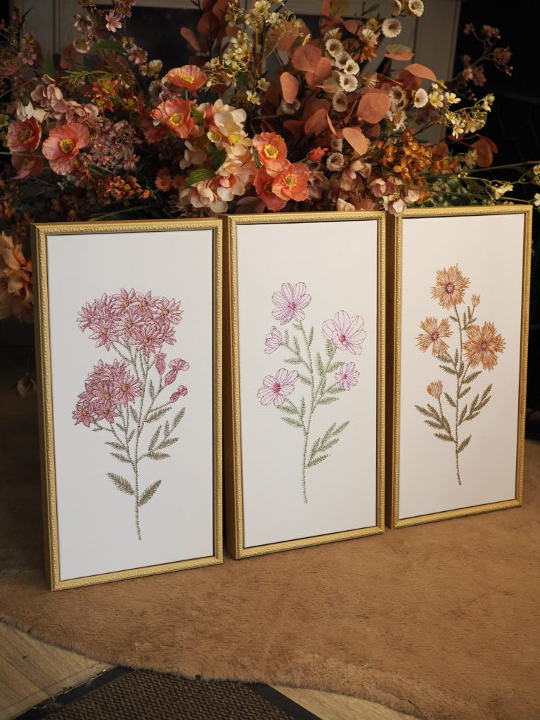 Set of 3 floral embroidery framed canvases