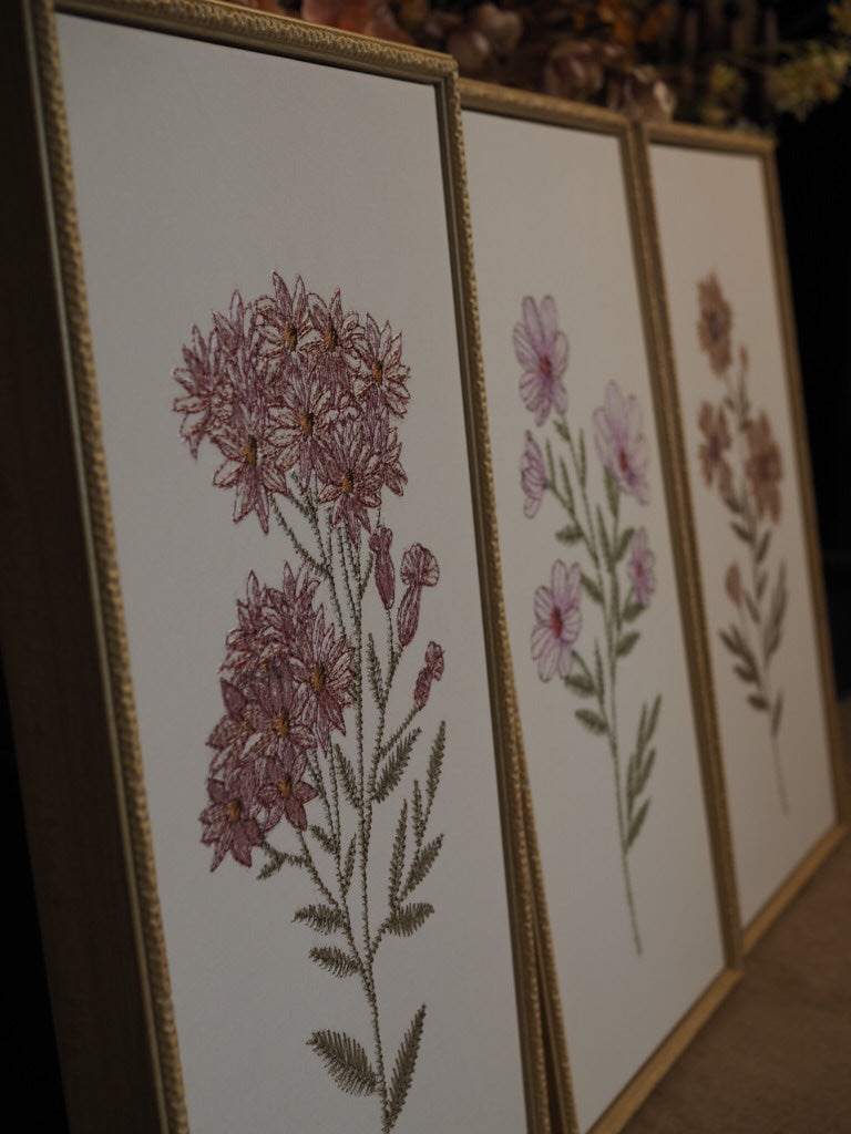 Set of 3 floral embroidery framed canvases