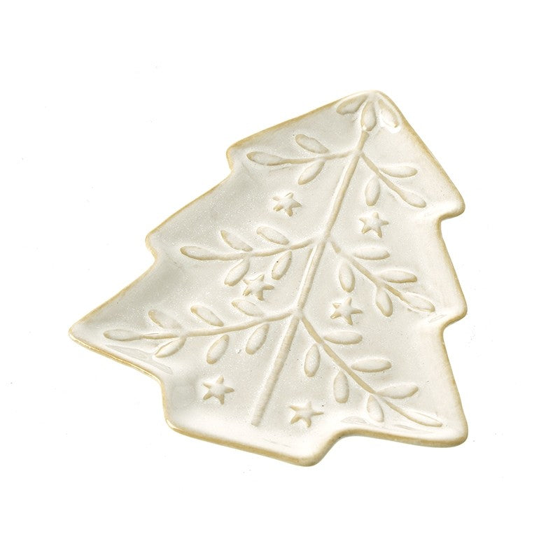 Ceramic white/gold Christmas tree plate (Small)
