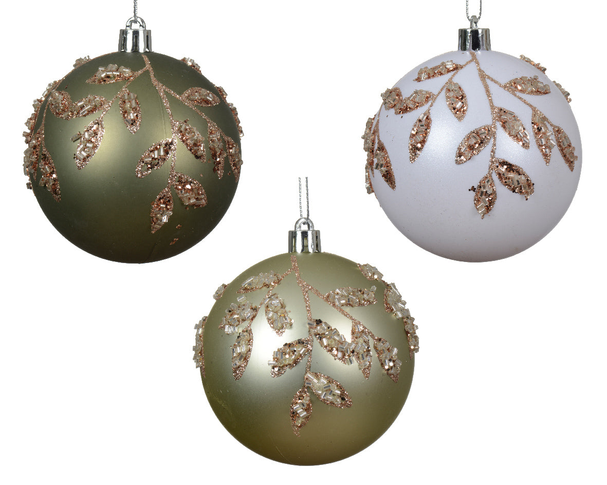 Shatterproof evergreen leaf baubles (3 styles)