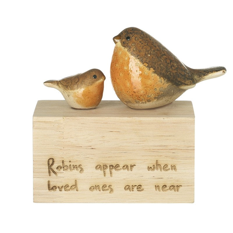 ‘Robins appear’ wooden block