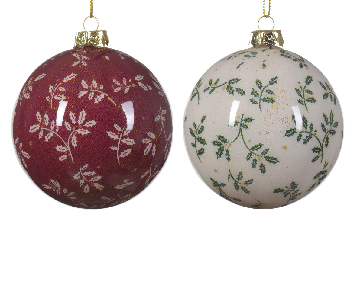 Holly print shatterproof baubles (2 styles)