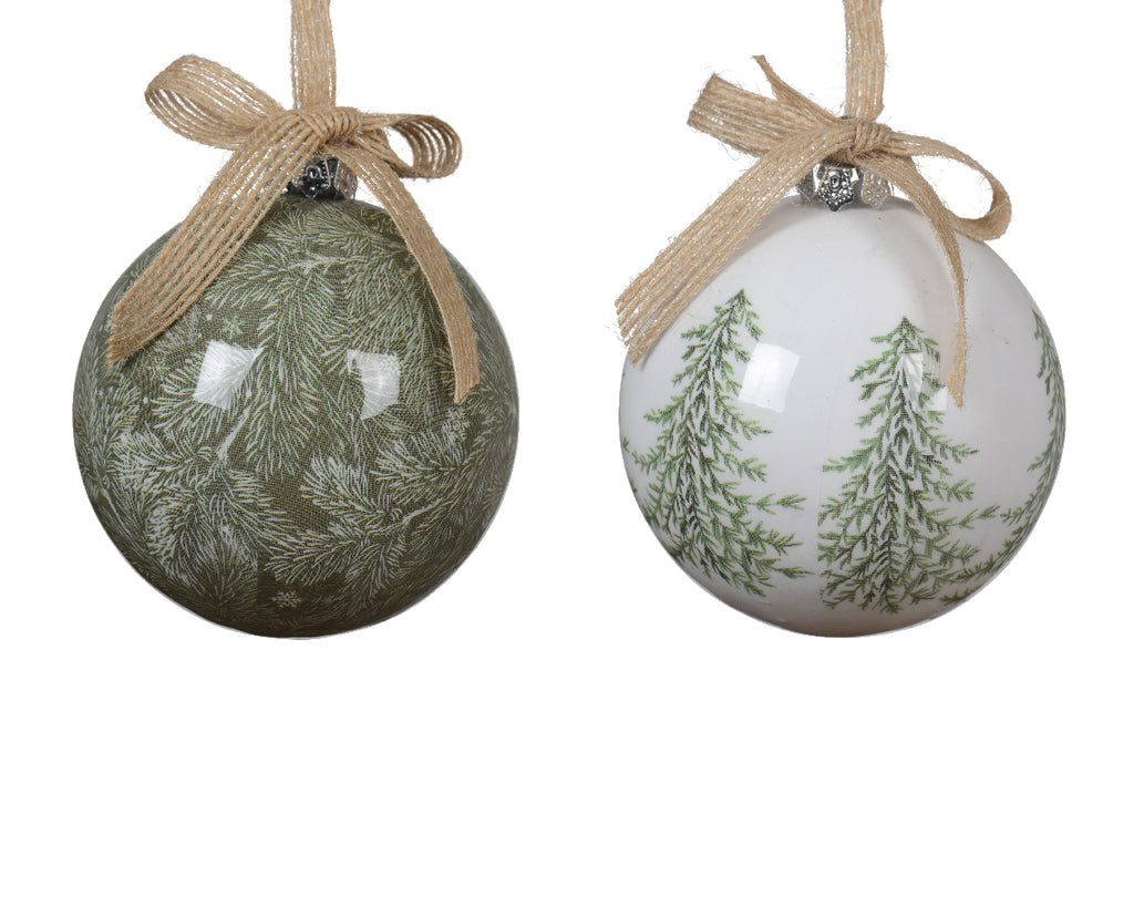 Evergreen shatterproof hanging decs with hessian bow