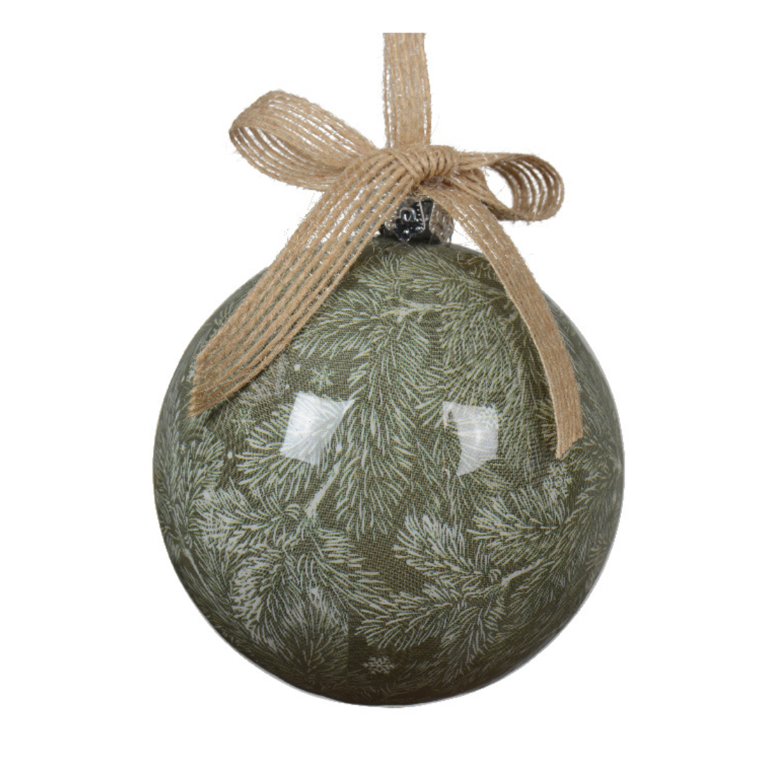 Evergreen shatterproof hanging decs with hessian bow