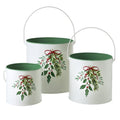Handled white buckets with holly design