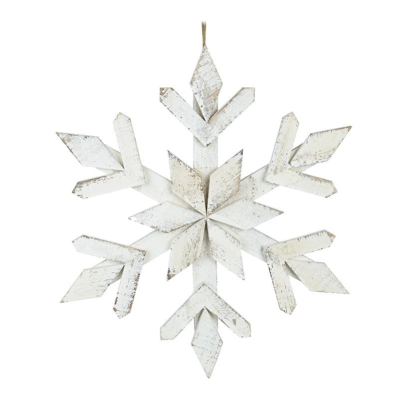 Large wooden rustic white wash hanging snowflake