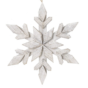 Wooden rustic white wash hanging snowflake