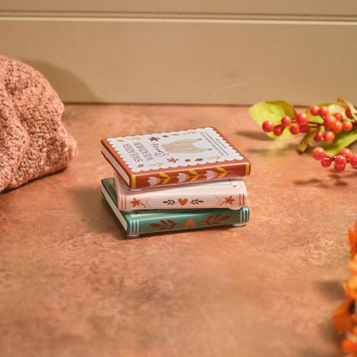 Cosy chapter book shaped coasters