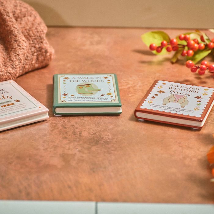 Cosy chapter book shaped coasters