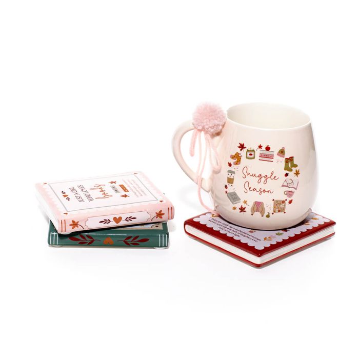 Cosy chapter book shaped coasters