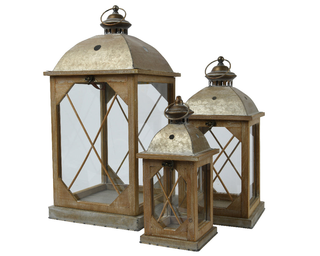 Firwood lanterns with antique gold top (3 Sizes)