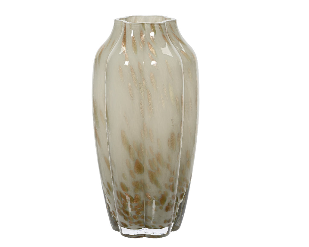 Light grey glass vase with burnished gold spots